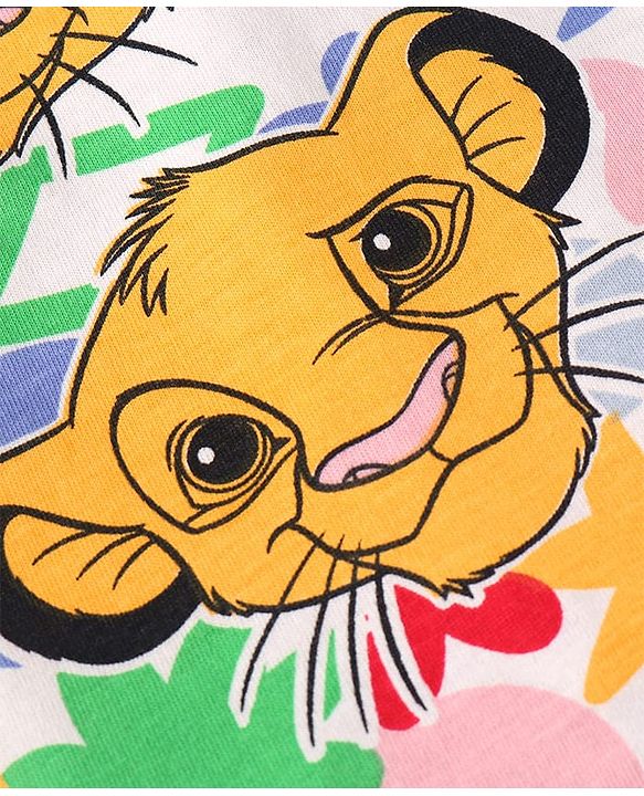 Babyhug Disney Single Jersey Knit Full Sleeves Polo T-Shirt with Lion King Print - White