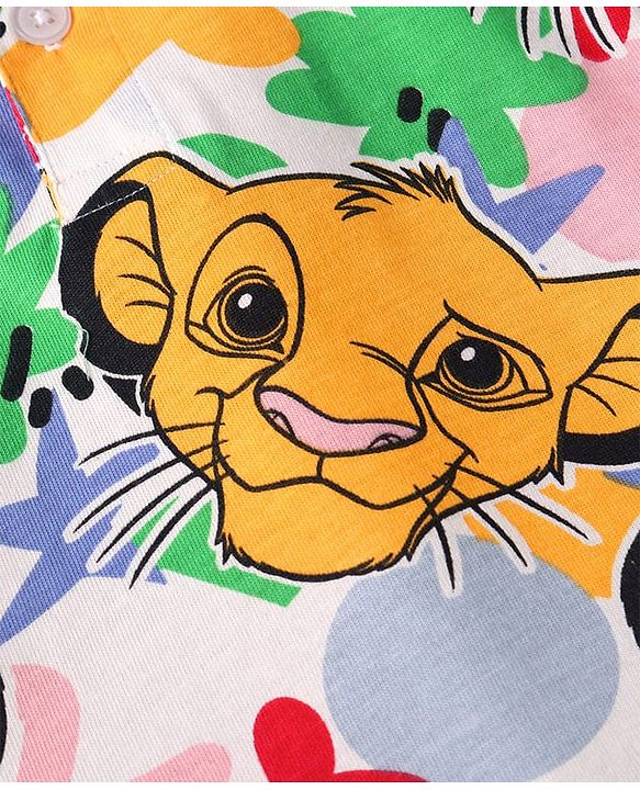 Babyhug Disney Single Jersey Knit Full Sleeves Polo T-Shirt with Lion King Print - White