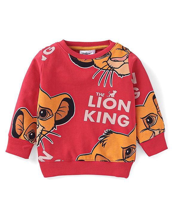 Babyhug Disney Terry Knit Full Sleeves T-Shirt & Lounge Pants Co-Ord Set With Lion King Graphics - Red
