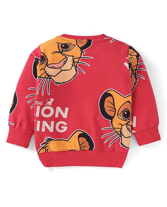Babyhug Disney Terry Knit Full Sleeves T-Shirt & Lounge Pants Co-Ord Set With Lion King Graphics - Red