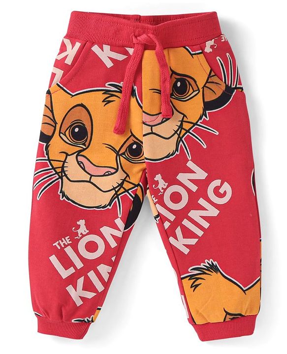Babyhug Disney Terry Knit Full Sleeves T-Shirt & Lounge Pants Co-Ord Set With Lion King Graphics - Red