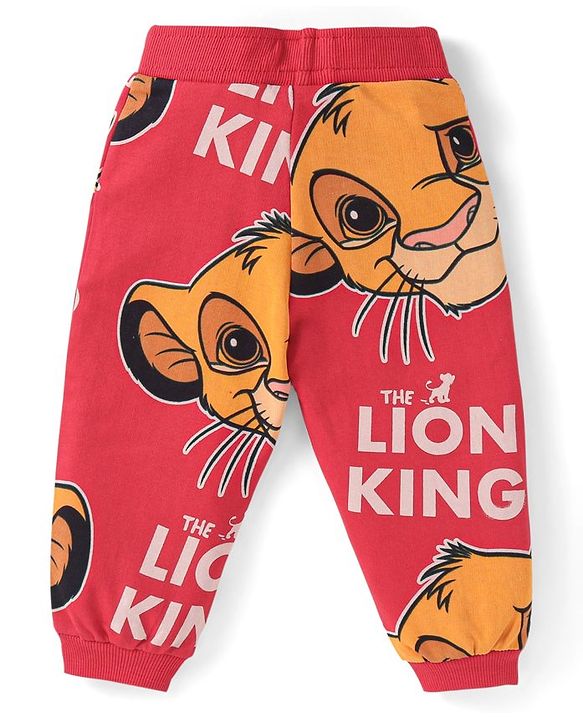 Babyhug Disney Terry Knit Full Sleeves T-Shirt & Lounge Pants Co-Ord Set With Lion King Graphics - Red