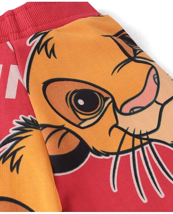 Babyhug Disney Terry Knit Full Sleeves T-Shirt & Lounge Pants Co-Ord Set With Lion King Graphics - Red