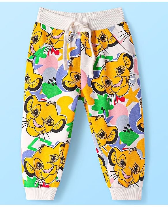 Babyhug Cotton Looper Full Length Lounge Pant Bear Face Printed - Cream