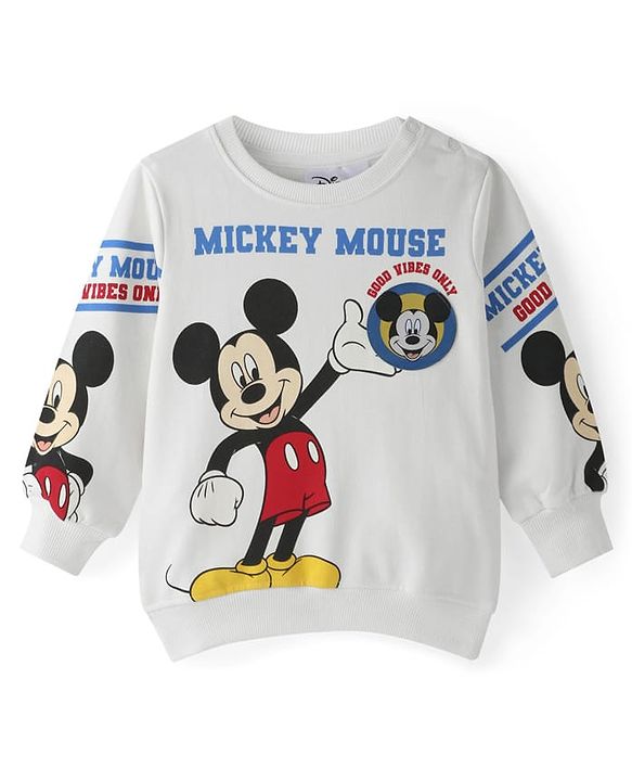 Babyhug Disney Terry Knit Full Sleeves Sweatshirt with Mickey Mouse Graphics - White
