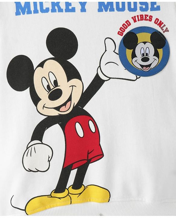 Babyhug Disney Terry Knit Full Sleeves Sweatshirt with Mickey Mouse Graphics - White
