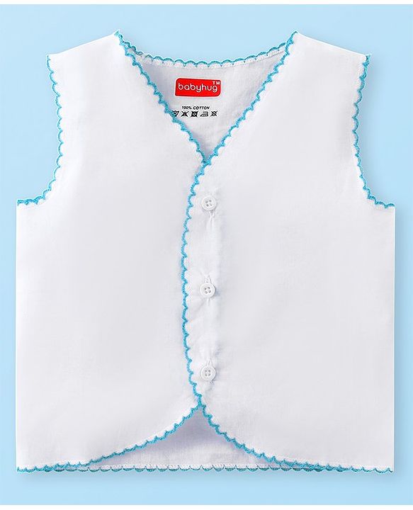 Babyhug 100% Cotton Woven Sleeveless Front Open Solid Color Jhabla Pack of 5- White