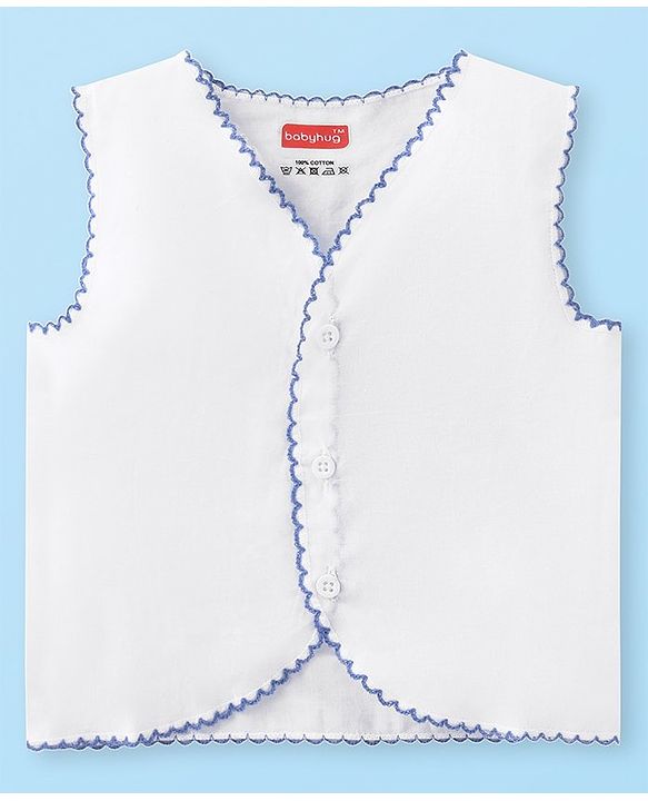 Babyhug 100% Cotton Woven Sleeveless Front Open Solid Color Jhabla Pack of 5- White