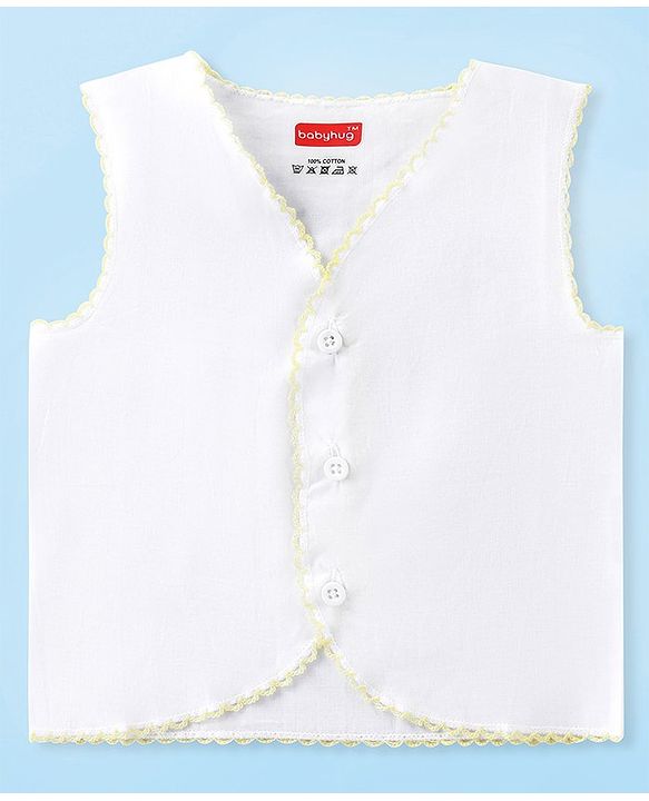 Babyhug 100% Cotton Woven Sleeveless Front Open Solid Color Jhabla Pack of 5- White