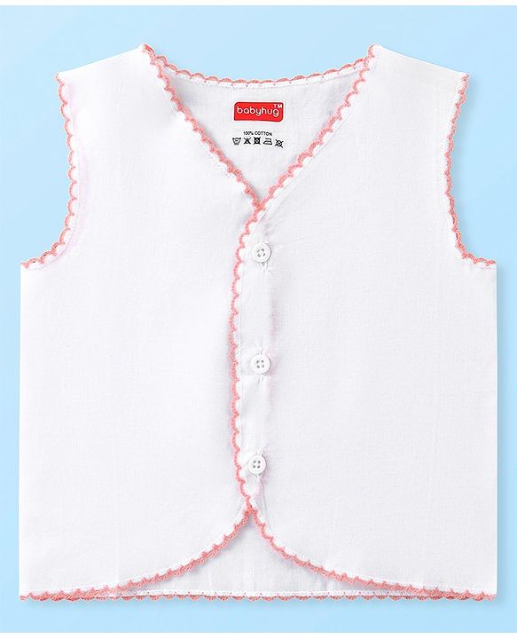Babyhug 100% Cotton Woven Sleeveless Front Open Solid Color Jhabla Pack of 5- White