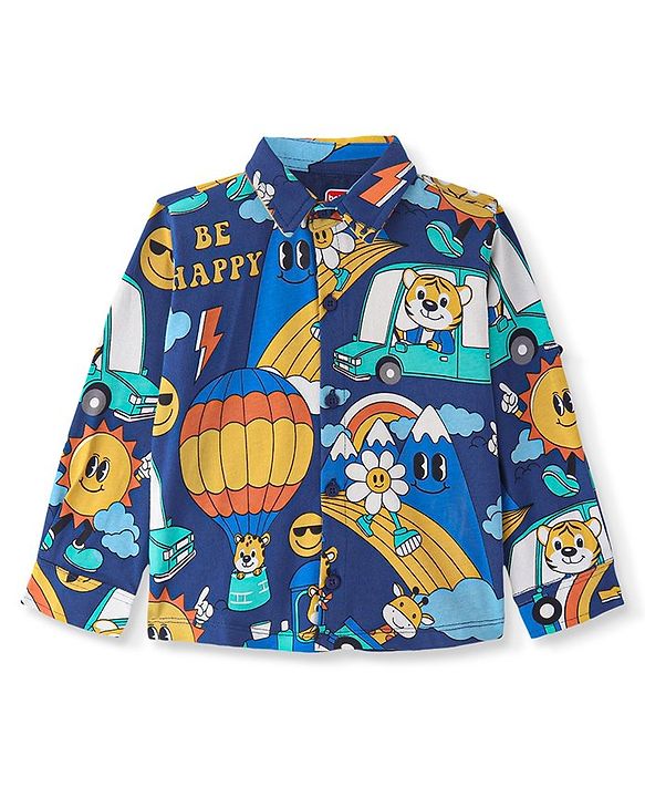 Babyhug Cotton Knit Full Sleeves Animals Printed Shirt - Royal Blue