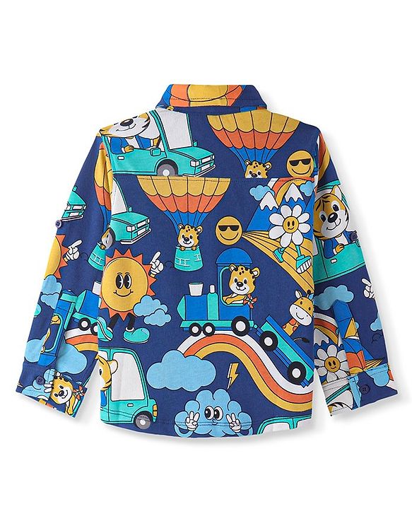 Babyhug Cotton Knit Full Sleeves Animals Printed Shirt - Royal Blue