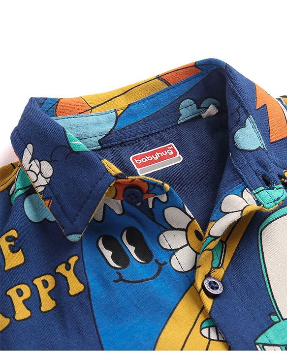 Babyhug Cotton Knit Full Sleeves Animals Printed Shirt - Royal Blue