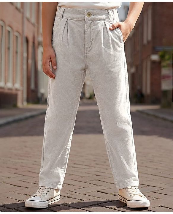 Pine Kids Velvet Woven Full Length Solid Color Trouser - Beige