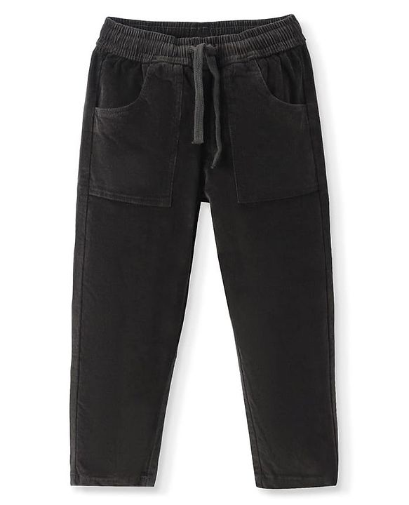 Pine Kids Full Length Velvet Jeans With Solid Colour - Dark Olive