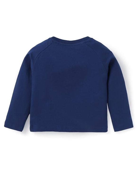 Babyhug Cotton Knit Full Raglan Sleeves Foil & Football Print T-Shirt - Navy Blue