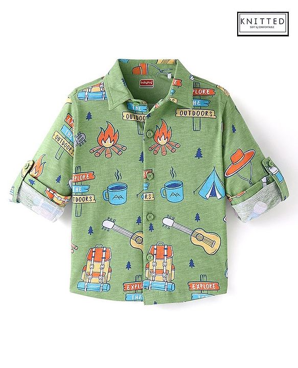Babyhug Cotton Knit Full Sleeves Shirt with Guitar Print - Green