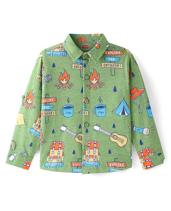 Babyhug Cotton Knit Full Sleeves Shirt with Guitar Print - Green