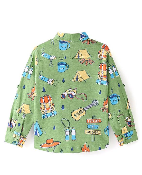 Babyhug Cotton Knit Full Sleeves Shirt with Guitar Print - Green