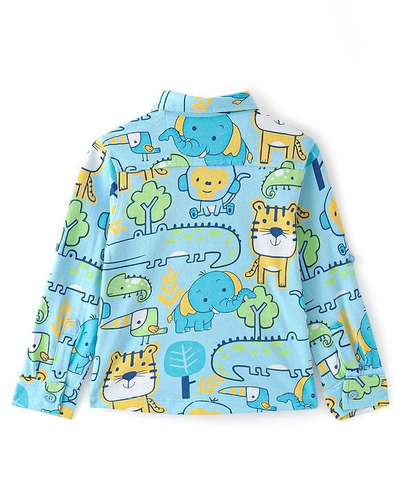 Babyhug Cotton Knit Full Sleeves Animal Printed Shirt - Blue