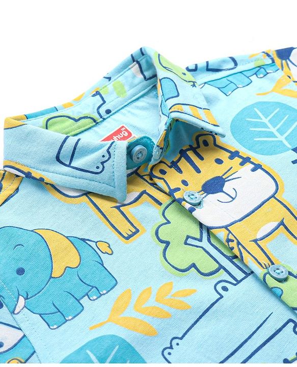 Babyhug Cotton Knit Full Sleeves Animal Printed Shirt - Blue
