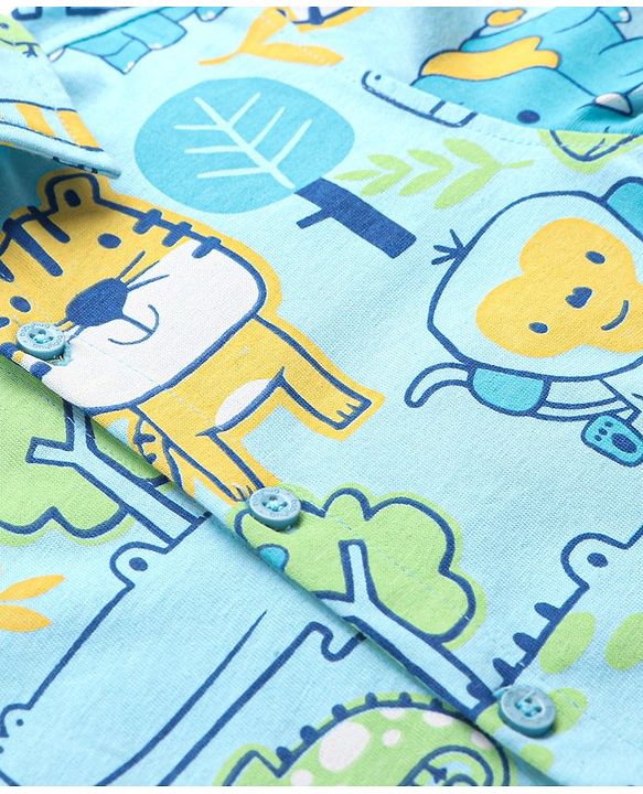 Babyhug Cotton Knit Full Sleeves Animal Printed Shirt - Blue