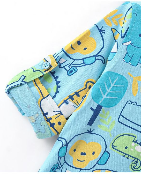 Babyhug Cotton Knit Full Sleeves Animal Printed Shirt - Blue