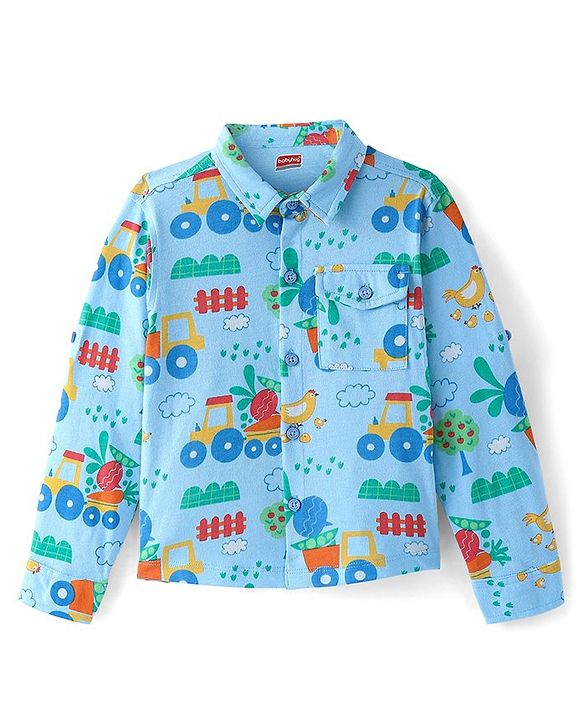 Babyhug Cotton Knit Full Sleeves Printed Shirt - Blue