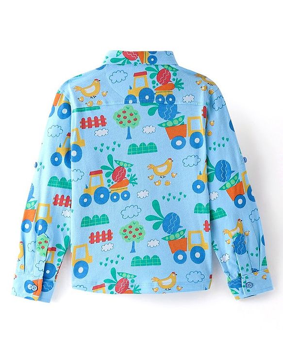 Babyhug Cotton Knit Full Sleeves Printed Shirt - Blue
