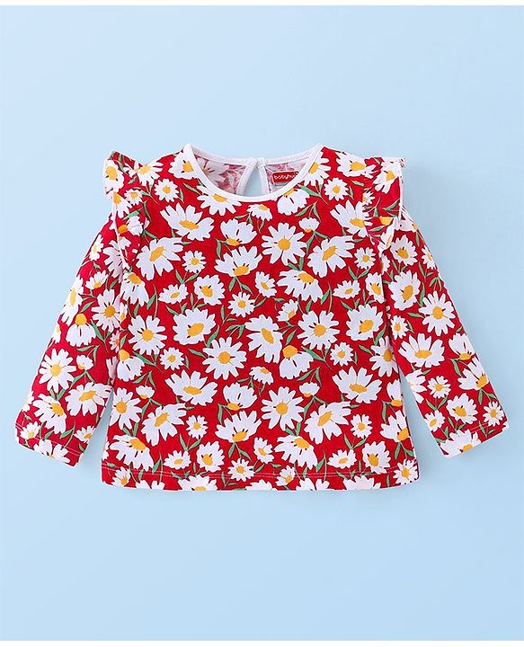 Babyhug Cotton Knit Full Sleeves Top with Frill Detailing & Floral Print  Pack of 3 - Multicolor