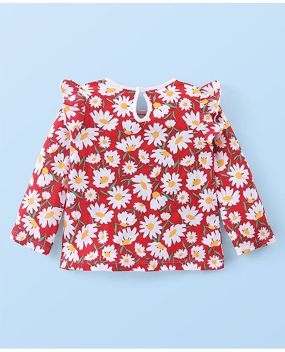 Babyhug Cotton Knit Full Sleeves Top with Frill Detailing & Floral Print  Pack of 3 - Multicolor