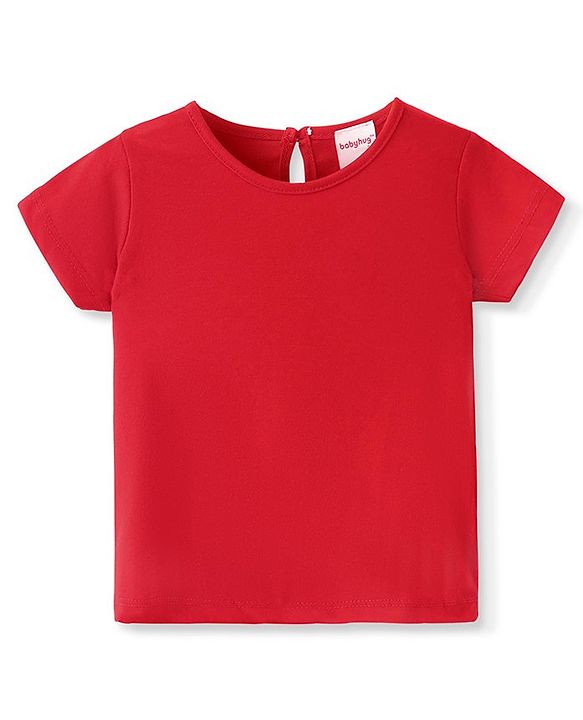 Babyhug Cotton Knit Half Sleeves Tiered Floral Printed Frock with Inner T-Shirt - Red
