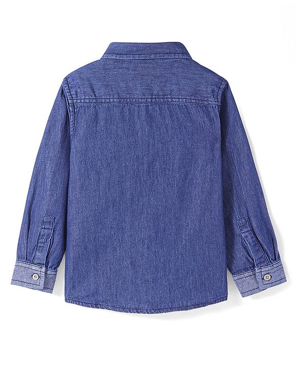 Babyhug Cotton Woven Full Sleeves Regular Collar Washed Denim Shirt with Ear Phone Embroiderey- Blue