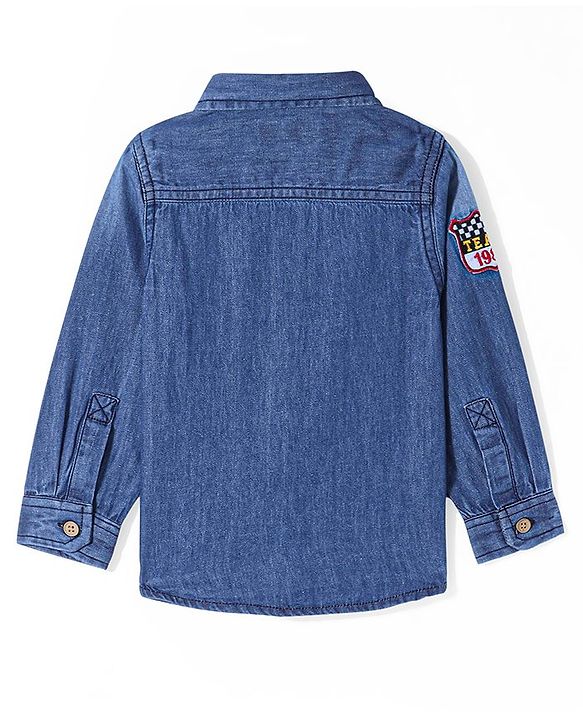 Babyhug Cotton Woven Full Sleeves Denim Shirt with Pocket - Dark Blue