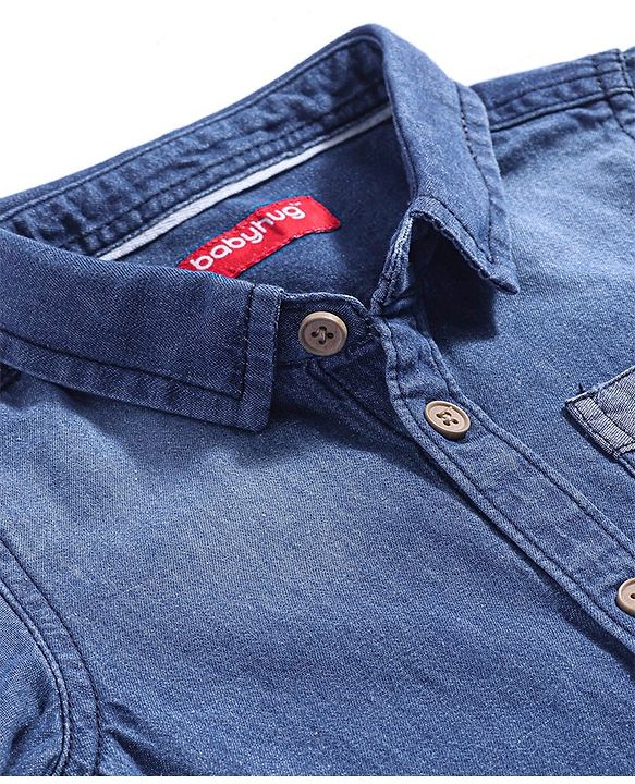 Babyhug Cotton Woven Full Sleeves Denim Shirt with Pocket - Dark Blue