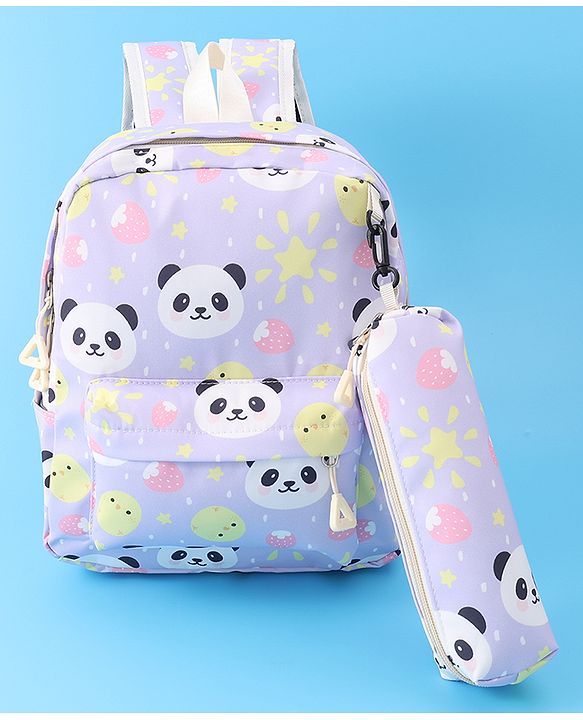 Babyhug Panda Print Fashion Backpacks with Pouch - Purple