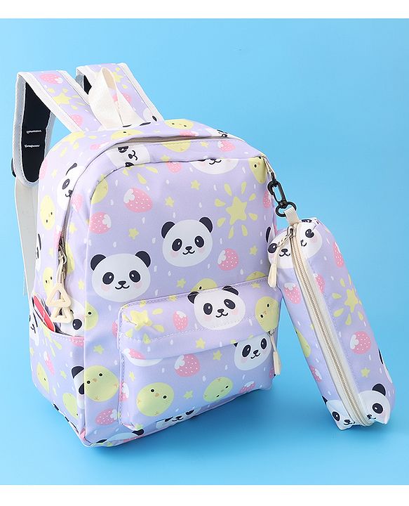 Babyhug Panda Print Fashion Backpacks with Pouch - Purple