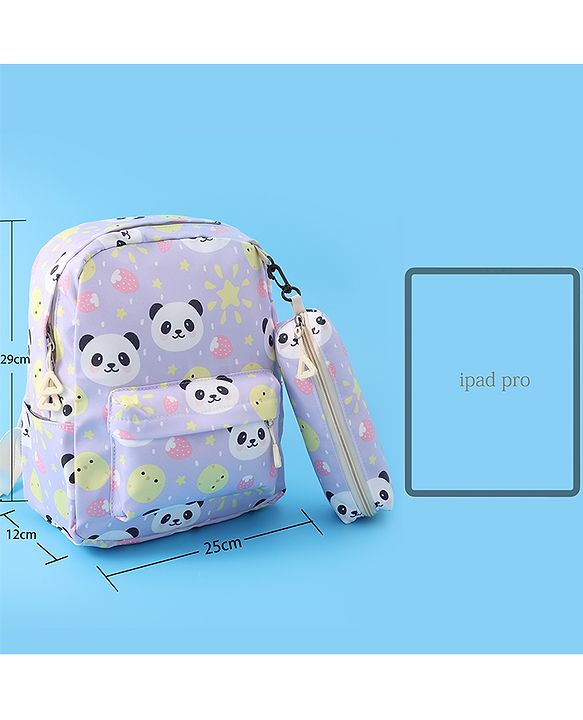 Babyhug Panda Print Fashion Backpacks with Pouch - Purple