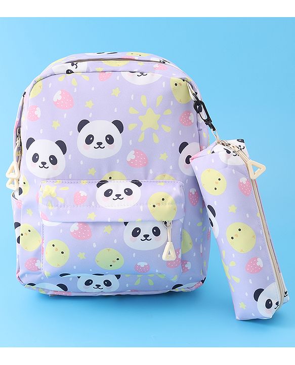 Babyhug Panda Print Fashion Backpacks with Pouch - Purple