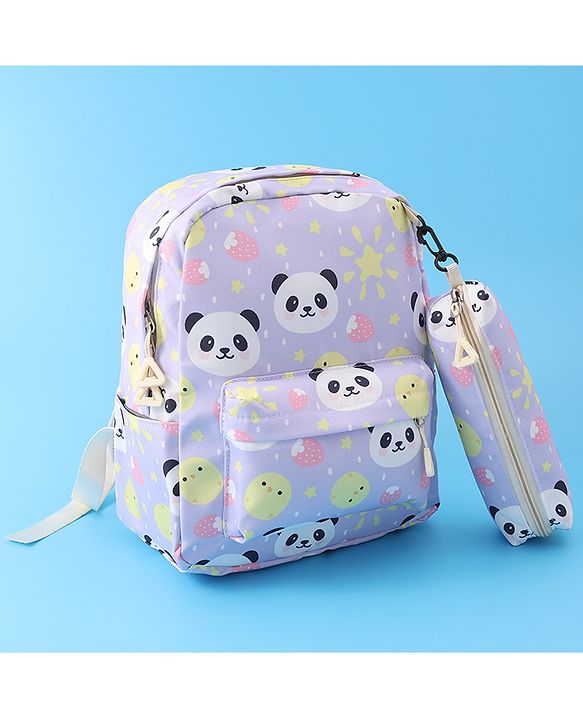 Babyhug Panda Print Fashion Backpacks with Pouch - Purple