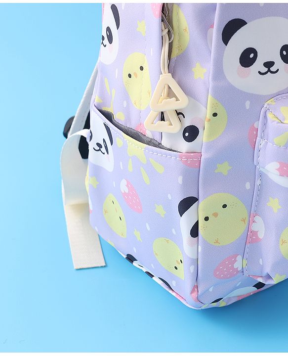 Babyhug Panda Print Fashion Backpacks with Pouch - Purple