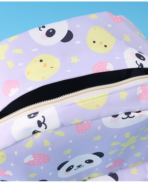 Babyhug Panda Print Fashion Backpacks with Pouch - Purple