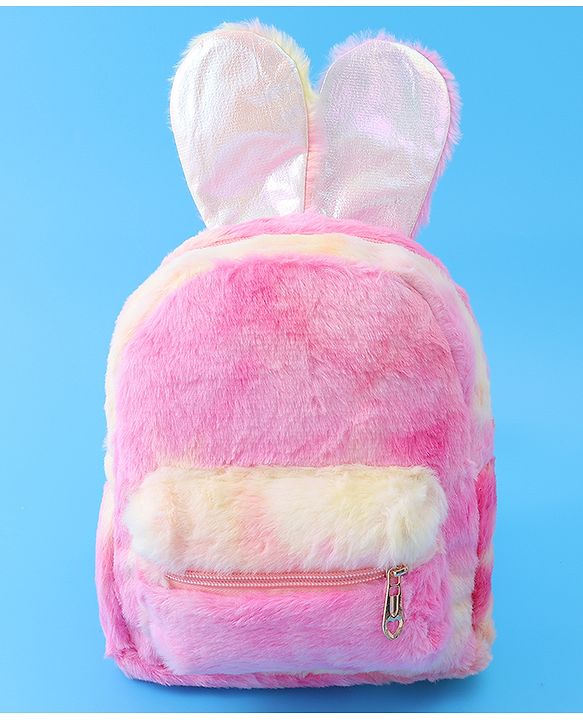 Babyhug Fur Rabbit Fashion Backpacks - Pink