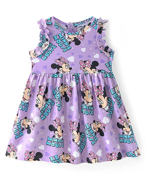 Babyhug Disney Cotton Knit Sleeveless Frocks with Minnie Mouse Graphic & Frill Detailing  Pack of 2 - Purple & Pink