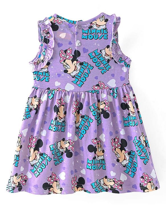Babyhug Disney Cotton Knit Sleeveless Frocks with Minnie Mouse Graphic & Frill Detailing  Pack of 2 - Purple & Pink