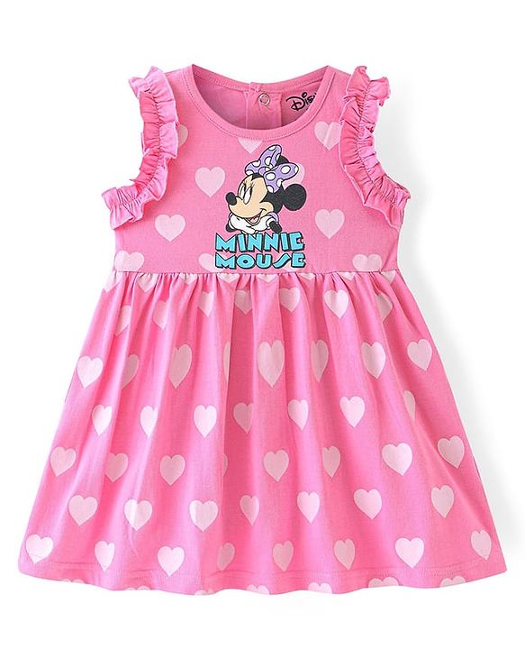 Babyhug Disney Cotton Knit Sleeveless Frocks with Minnie Mouse Graphic & Frill Detailing  Pack of 2 - Purple & Pink