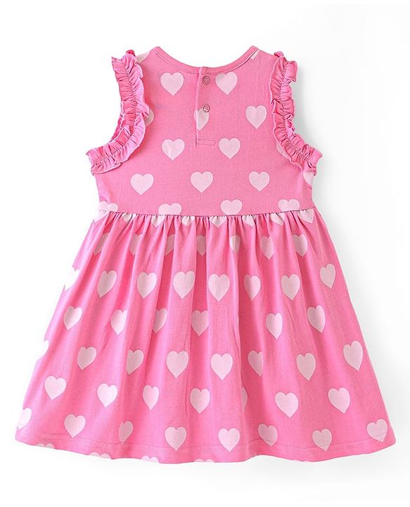 Babyhug Disney Cotton Knit Sleeveless Frocks with Minnie Mouse Graphic & Frill Detailing  Pack of 2 - Purple & Pink