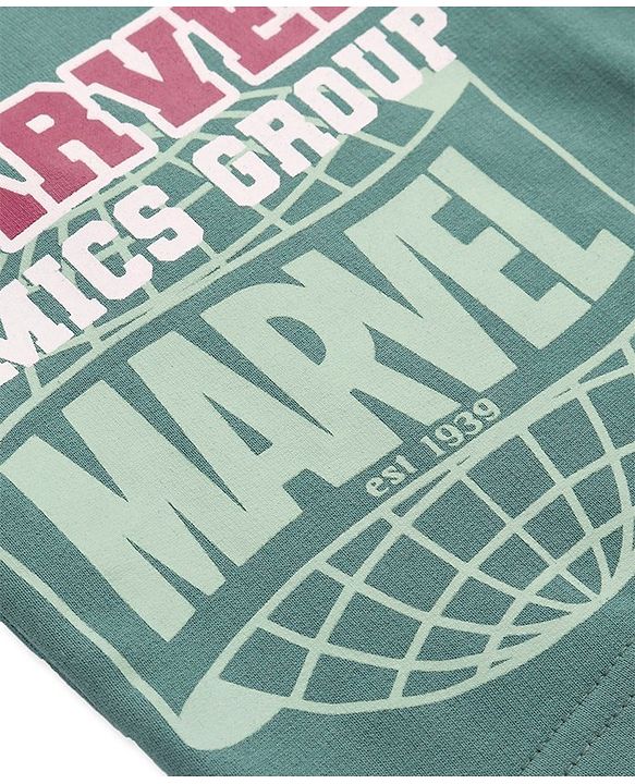 Pine Kids Marvel Cotton Knit Knee Length Shorts with Avengers Graphics - Green