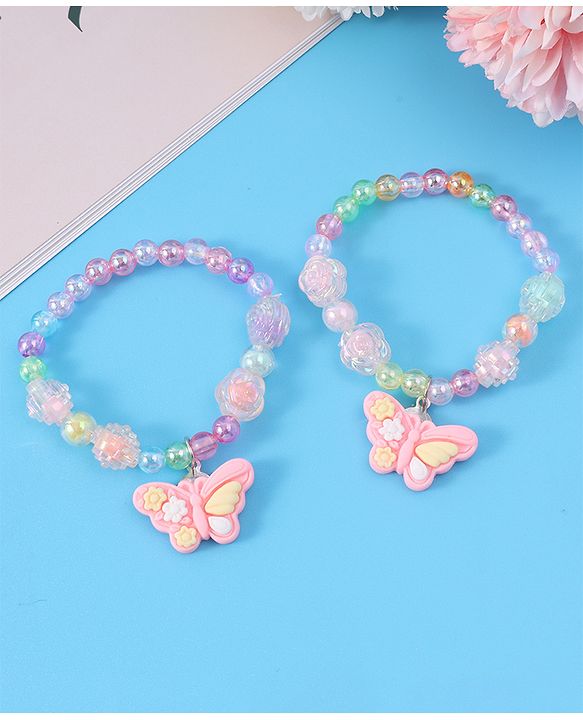 Babyhug Beaded Bracelets With Butterfly Applique Pack of 2 - Multicolor