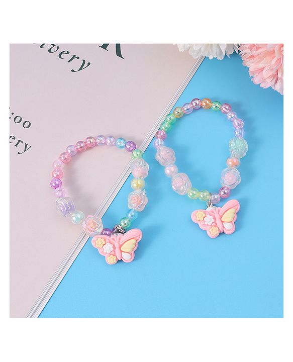 Babyhug Beaded Bracelets With Butterfly Applique Pack of 2 - Multicolor